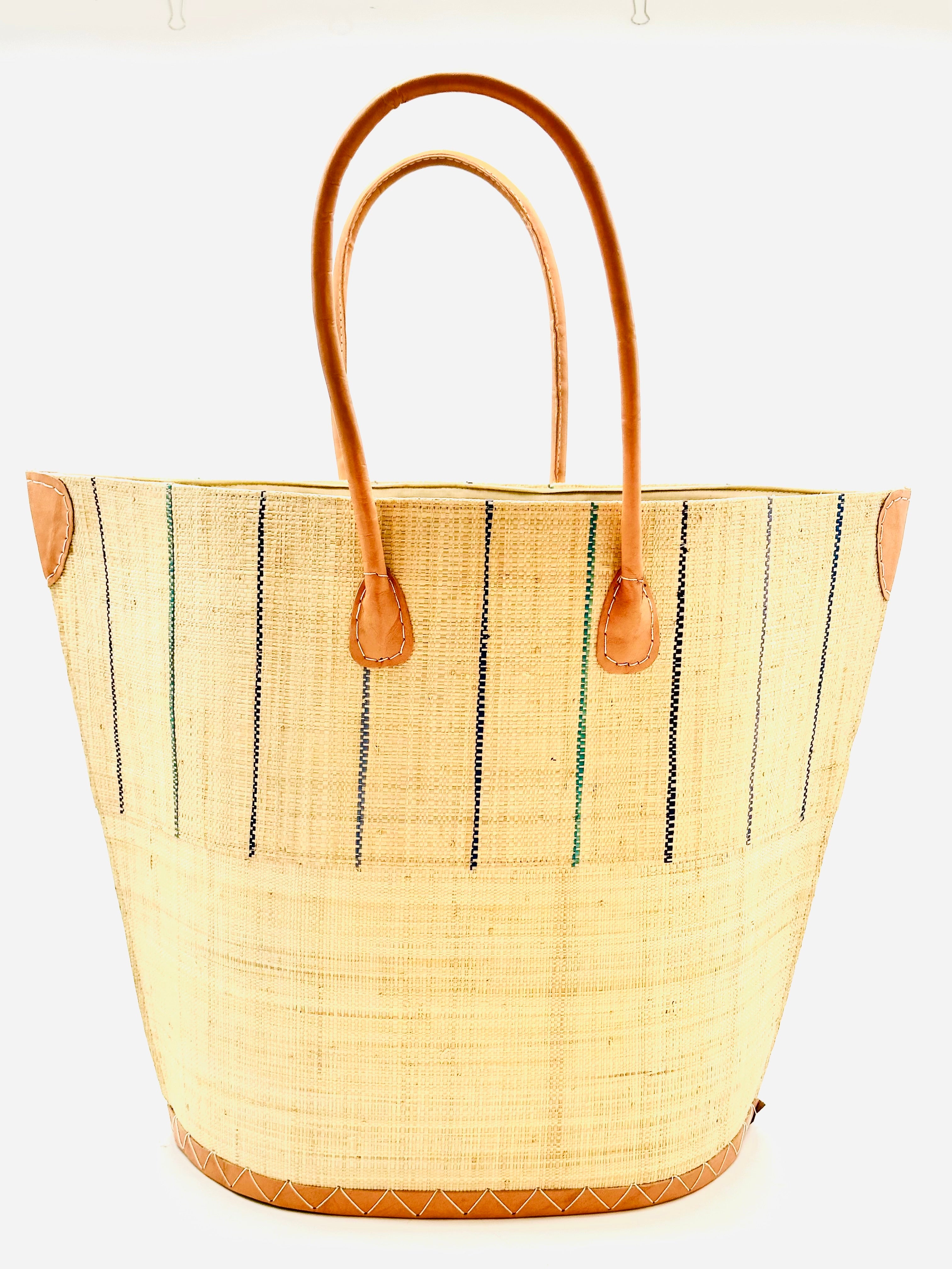 Santa Cruz Two Tone Wide Stripes Large Straw Tote Bag