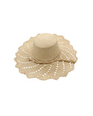 Sara 4.5" Brim Woven Straw Sun Hats with Zigzag Edge handmade natural raffia palm fiber in a solid hue of Natural straw color woven with a subtle crosshatch texture across the crown and spiraling open weave across the brim with matching hat band and zigzag edge - Shebobo