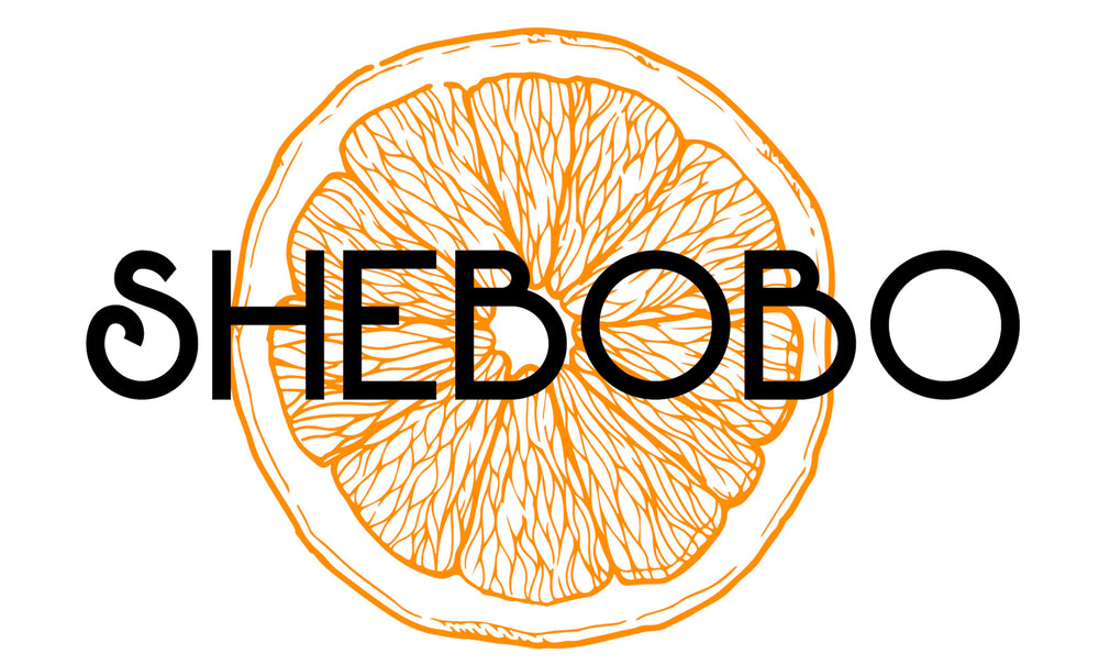Logo with an orange slice design and 'SHEBOBO' text on a white background