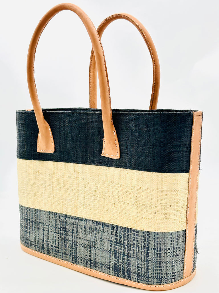 Santorini 3 Tone Color Block Straw Basket Bag Handbag - Shebobo