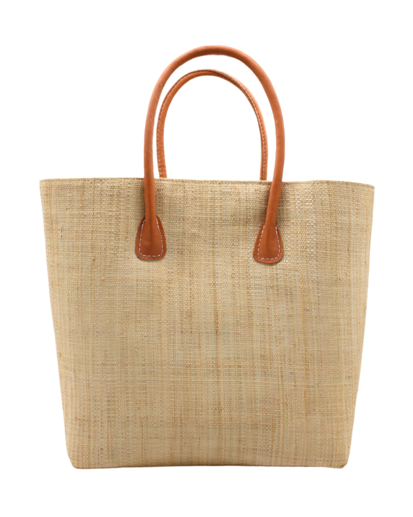Soubic Large Straw Basket Bag Natural handmade loomed raffia palm fiber in a solid hue of natural straw color large tote bag with leather handles handbag top handle beach bag - Shebobo