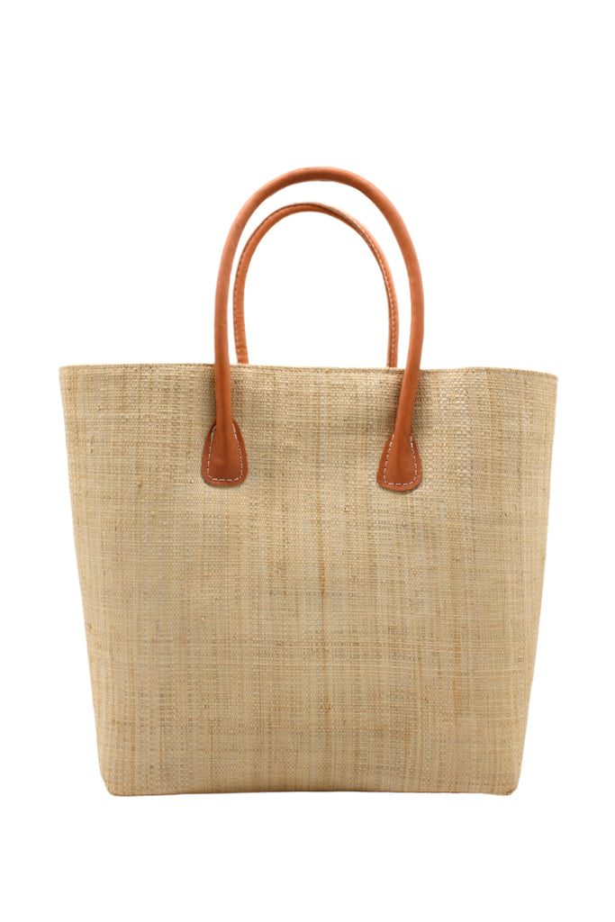 Soubic Straw Basket Bag Natural handmade loomed raffia palm fiber in a solid hue of natural straw color large tote bag with leather handles handbag top handle beach bag - Shebobo