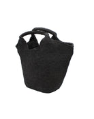 Side view Side view St. Tropez Heart Shaped Crochet Straw Basket Handbag handmade crochet natural raffia palm fiber in a solid hue of Black with a subtle link texture beach bag shoulder bag - Shebobo