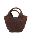 St. Tropez Heart Shaped Crochet Straw Basket Handbag handmade crochet natural raffia palm fiber in a solid hue of Mocha chocolate/dark/brown with a subtle link texture beach bag shoulder bag - Shebobo