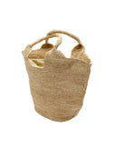 Side view St. Tropez Heart Shaped Crochet Straw Basket Handbag handmade crochet natural raffia palm fiber in a solid hue of natural straw color with a subtle link texture beach bag shoulder bag - Shebobo