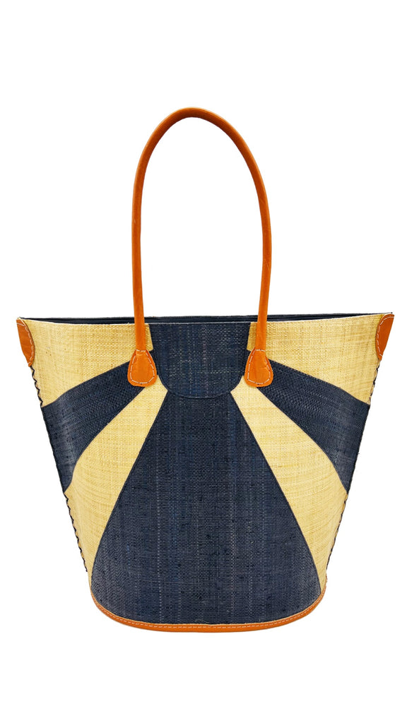 Sunburst large straw tote bag two tone handmade geometric pattern black on natural handbag beach bag - Shebobo