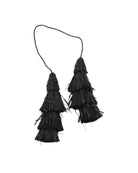Tassel Tie Two Layered Raffia Straw Tiered Tufts Charm Embellishment handmade crochet and brushed natural raffia palm fiber in a single hue layered tuft tassel of Black beach bag handbag charm embellishment or party decor - Shebobo