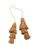 Tassel Tie Two Layered Raffia Straw Tiered Tufts Charm Embellishment handmade crochet and brushed natural raffia palm fiber in a single hue layered tuft tassel of Cappuccino light/brown beach bag handbag charm embellishment or party decor - Shebobo
