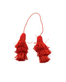 Tassel Tie Two Layered Raffia Straw Tiered Tufts Charm Embellishment handmade crochet and brushed natural raffia palm fiber in a single hue layered tuft tassel of Coral orange/red beach bag handbag charm embellishment or party decor - Shebobo
