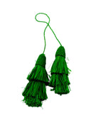 Tassel Tie Two Layered Raffia Straw Tiered Tufts Charm Embellishment handmade crochet and brushed natural raffia palm fiber in a single hue layered tuft tassel of Deep Green beach bag handbag charm embellishment or party decor - Shebobo