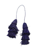 Tassel Tie Two Layered Raffia Straw Tiered Tufts Charm Embellishment handmade crochet and brushed natural raffia palm fiber in a single hue layered tuft tassel of Indigo dark/navy/blue beach bag handbag charm embellishment or party decor - Shebobo