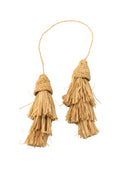 Tassel Tie Two Layered Raffia Straw Tiered Tufts Charm Embellishment handmade crochet and brushed natural raffia palm fiber in a single hue layered tuft tassel of Natural straw color beach bag handbag charm embellishment or party decor - Shebobo