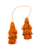 Tassel Tie Two Layered Raffia Straw Tiered Tufts Charm Embellishment handmade crochet and brushed natural raffia palm fiber in a single hue layered tuft tassel of Saffron orange/yellow beach bag handbag charm embellishment or party decor - Shebobo