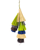 Tassels Layered Raffia Tufts Charm Embellishment Yerba Multicolor handmade knotted and brushed natural raffia palm fiber in a multicolor layered tuft tassel of natural straw color, lime green, grey, chocolate dark/brown, and dusk navy/dark/blue beach bag handbag charm embellishment or party decor - Shebobo