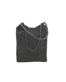 Tiana Crochet Straw Shoulder Bag Purse handmade crochet natural raffia palm fiber in a solid hue of Black in subtle textured horizontal bands of two link patterns with matching braided handles - Shebobo