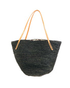 Tika black hand crochet raffia straw handbag purse with leather handles bag - Shebobo