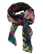 Tropical Forest Scarf Wrap Black & Wine Multicolor leaves and floral pattern with black, wine burgundy/red, kelly green, light green, blush orange/pink, beige, etc. - Shebobo