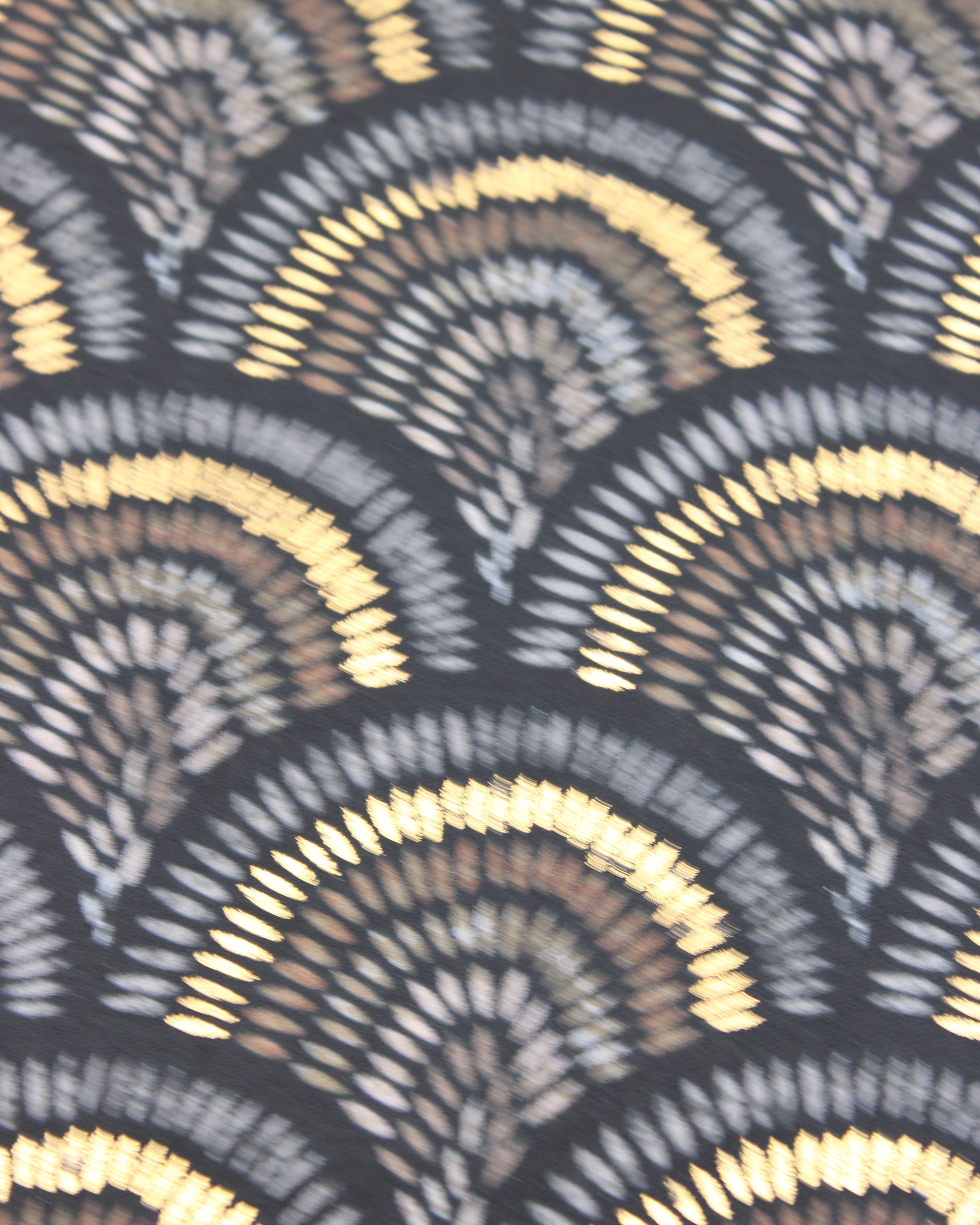 Detail view of pattern Vegas Geometric Print with Metallic Detailing Scarf & Wrap Black Multicolor Peacock Patterned Scarf - Shebobo