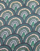 Detail view of print Vegas Geometric Print with Metallic Detailing Scarf & Wrap Green Multicolor Peacock Feather Patterned Scarf - Shebobo