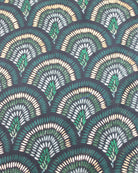 Detail view of print Vegas Geometric Print with Metallic Detailing Scarf & Wrap Green Multicolor Peacock Feather Patterned Scarf - Shebobo