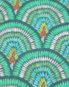 Detail view of pattern Vegas Geometric Print with Metallic Detailing Scarf & Wrap Green Multicolor Peacock Patterned Scarf - Shebobo