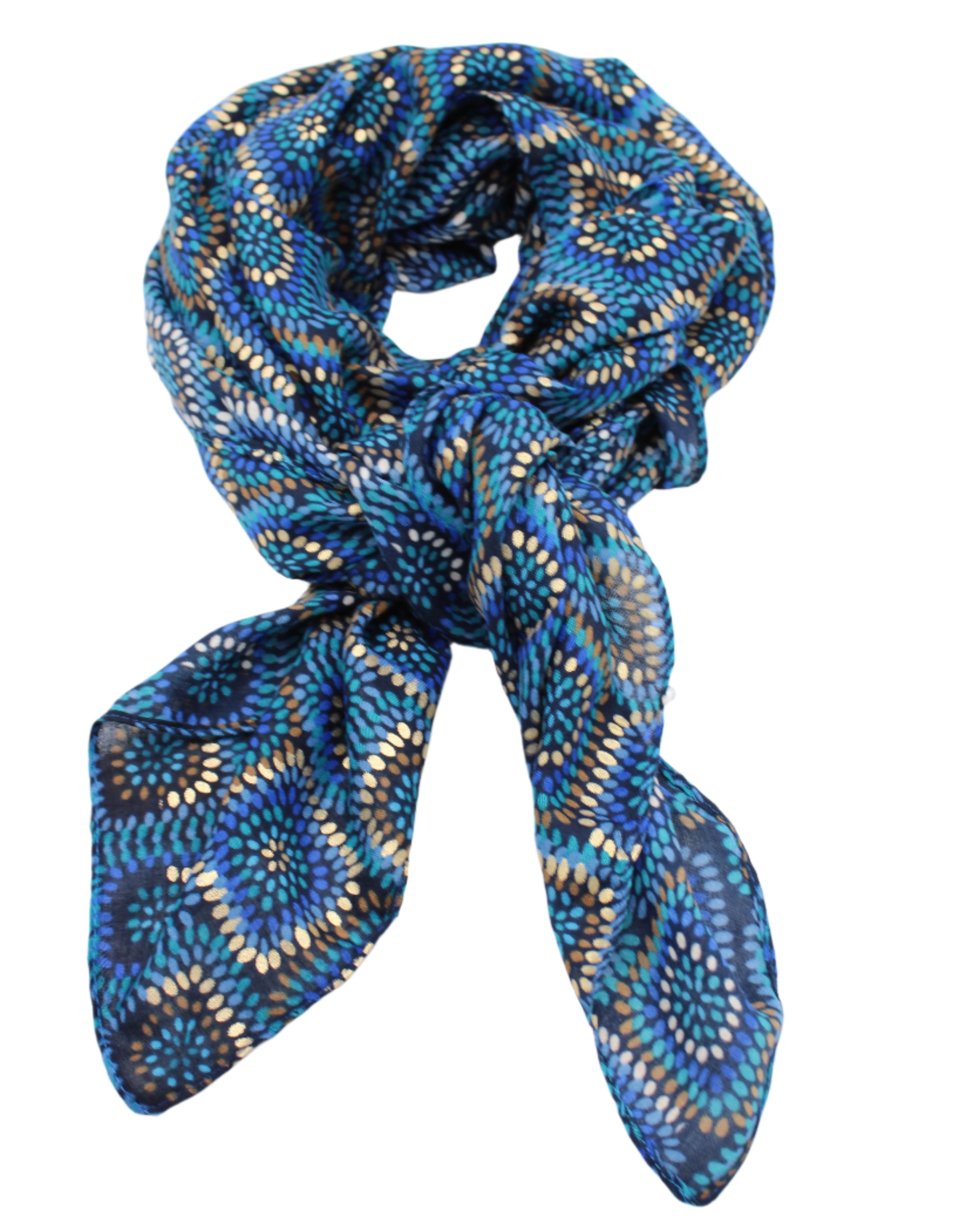 Vegas Geometric Print with Metallic Detailing Scarf & Wrap Blue Multicolor Square Patterned Scarf - Shebobo