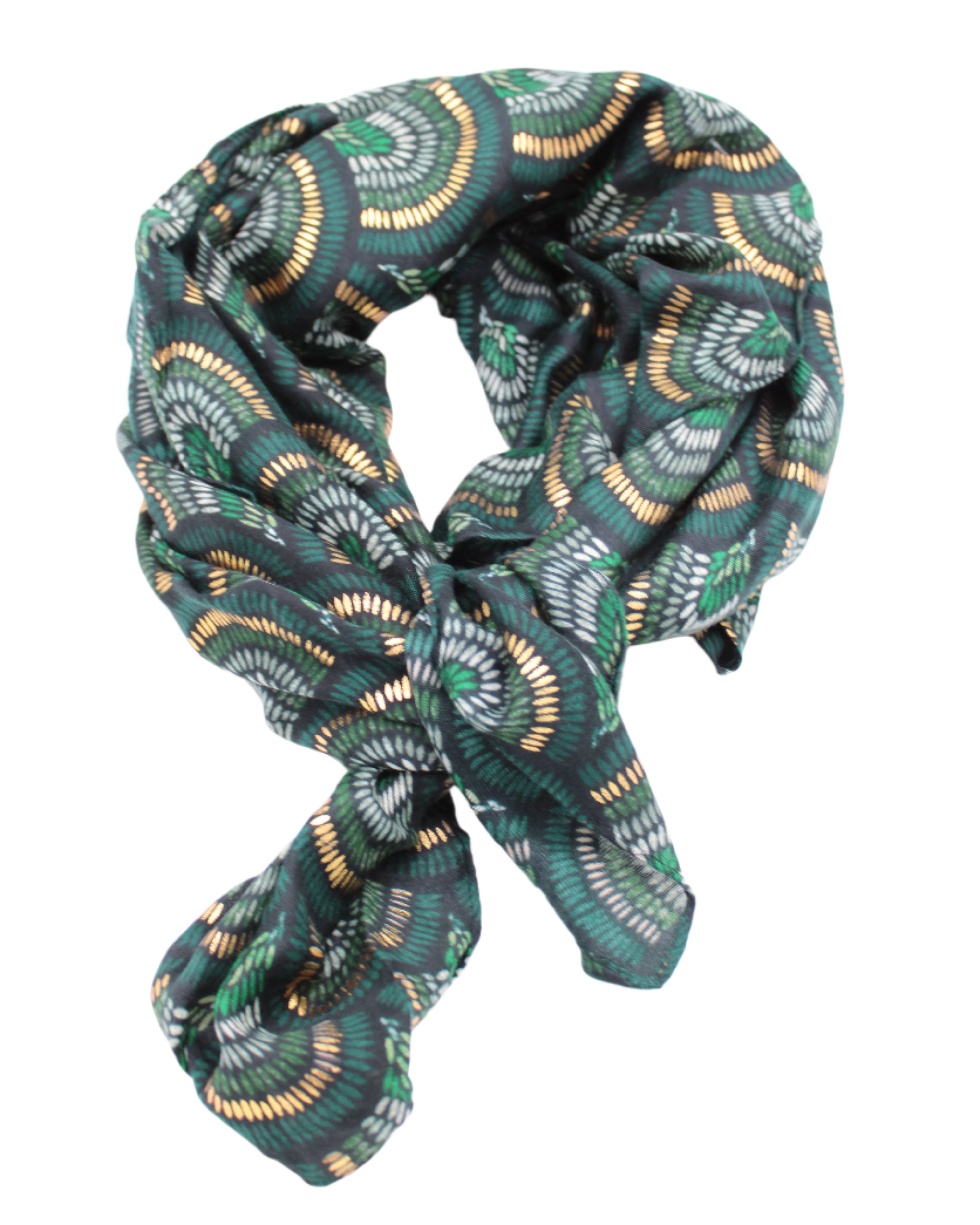 Vegas Geometric Print with Metallic Detailing Scarf & Wrap Green Multicolor Peacock Patterned Scarf - Shebobo