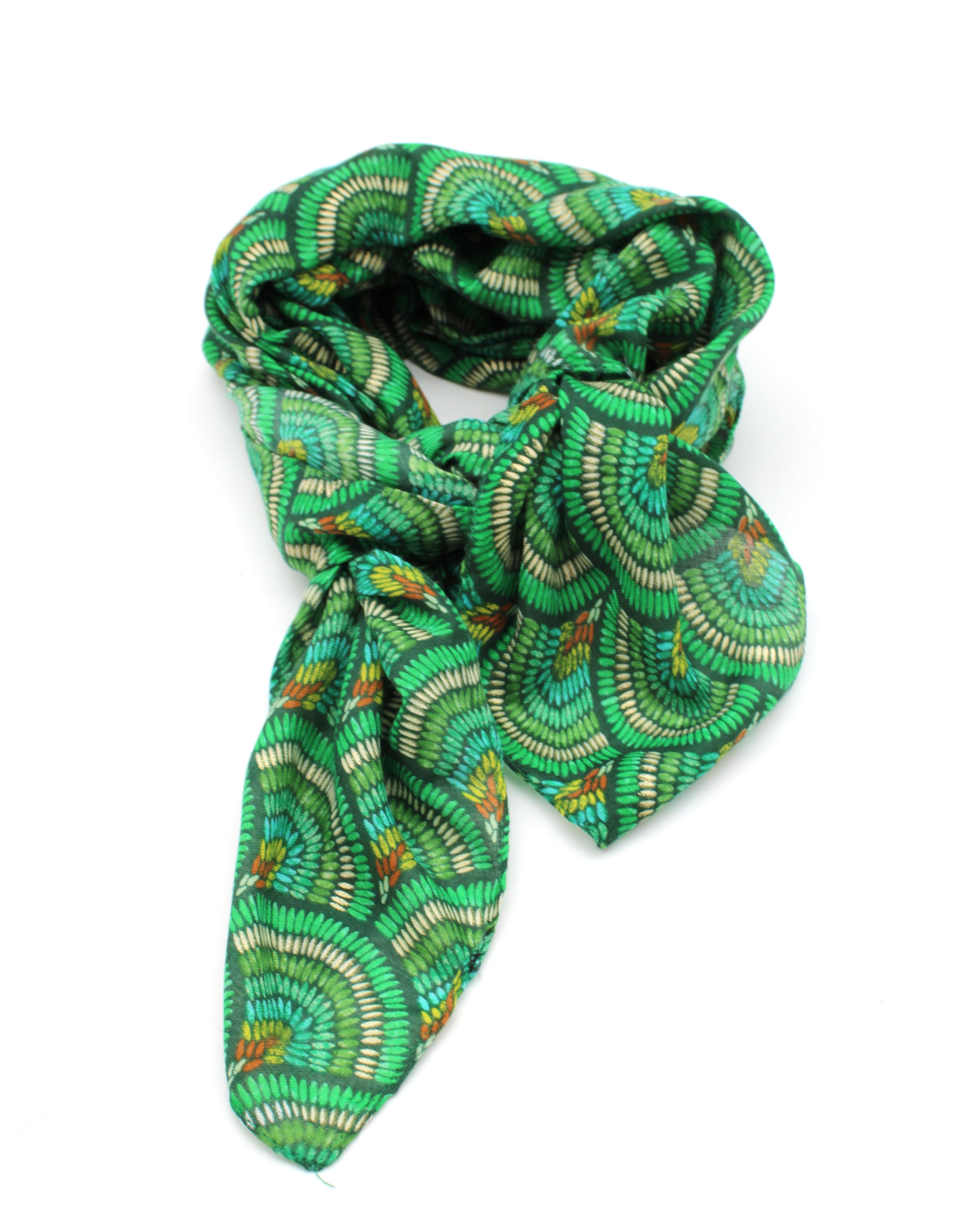 Vegas Geometric Print with Metallic Detailing Scarf & Wrap Green Multicolor Peacock Patterned Scarf - Shebobo