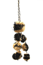 Waterfall Pompom Black and Natural Two Tone Color Multiple Raffia Poufs Charm handmade bag embellishment or decor natural straw ornamentation - Shebobo