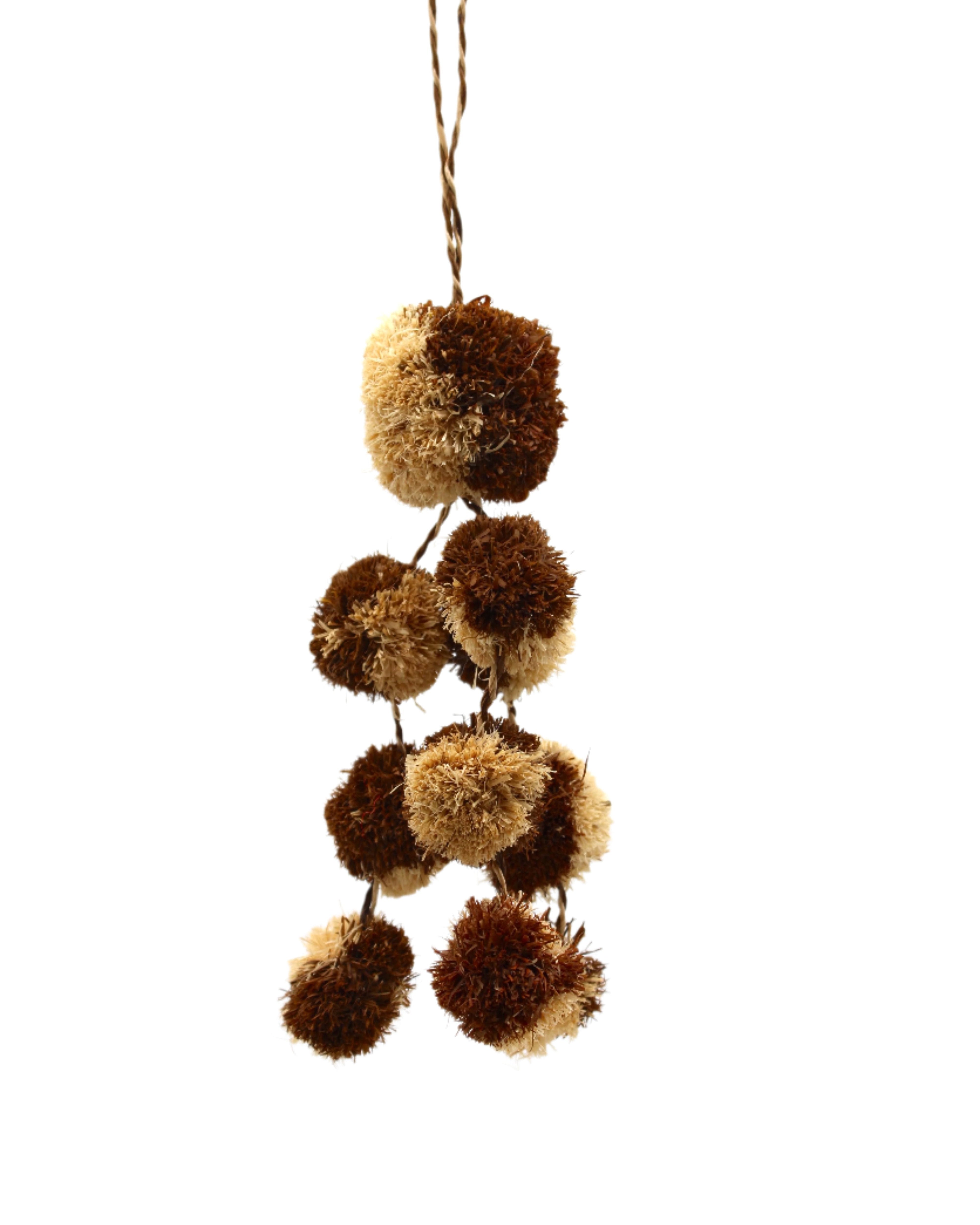 Waterfall Pompom Cinnamon/Tobacco/Brown and Natural Two Tone Color Multiple Raffia Poufs Charm handmade bag embellishment or decor natural straw ornamentation - Shebobo