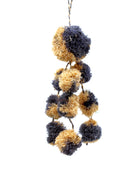 Waterfall Pompom Grey and Natural Two Tone Color Multiple Raffia Poufs Charm handmade bag embellishment or decor natural straw ornamentation - Shebobo