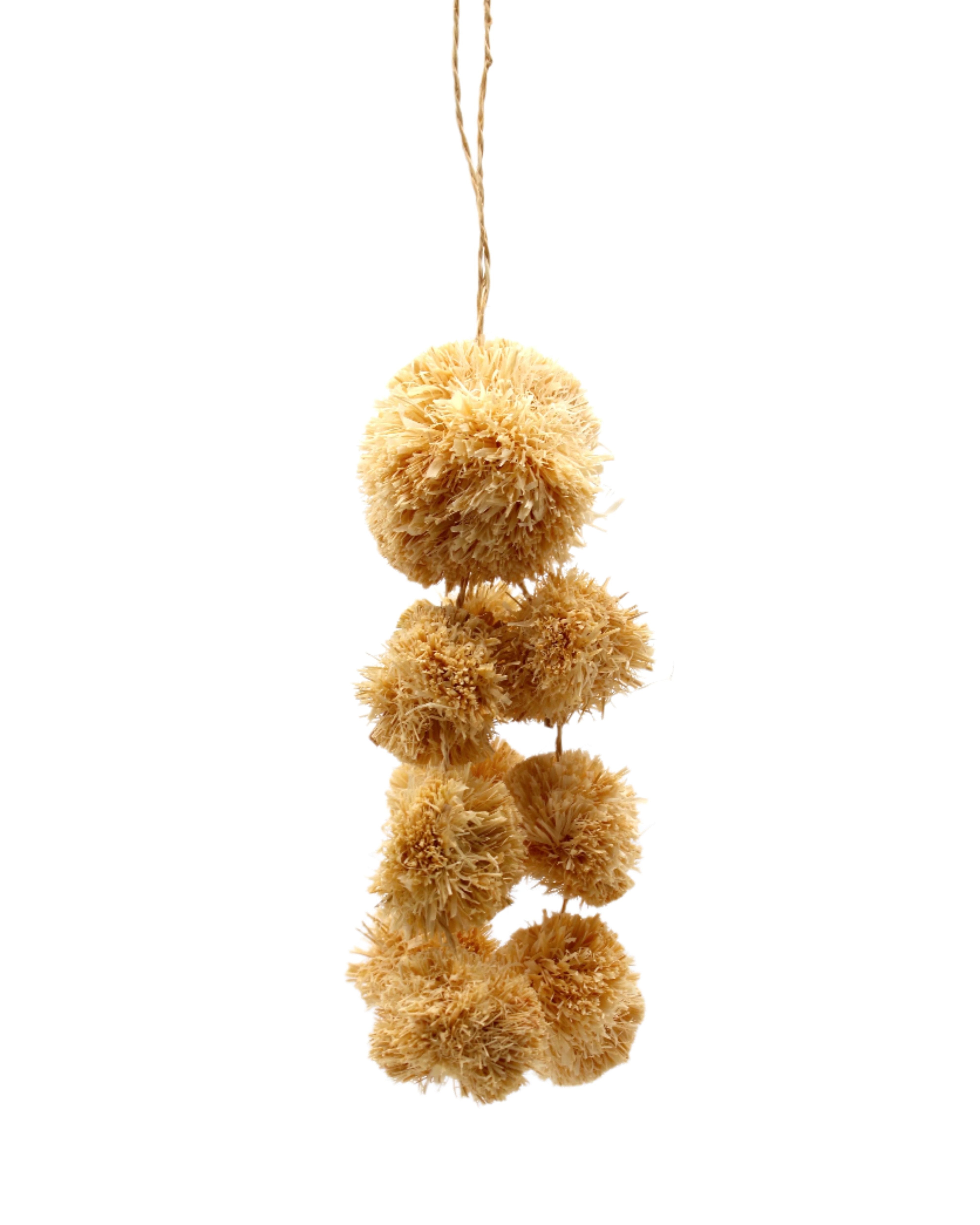 Waterfall Pompom Solid Natural Color Multiple Raffia Poufs Charm handmade bag embellishment or decor natural straw ornamentation - Shebobo
