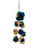 Waterfall Pompom Turquoise and Natural Two Tone Color Multiple Raffia Poufs Charm handmade bag embellishment or decor natural straw ornamentation - Shebobo