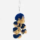 Waterfall Pompom Navy and Natural Two Tone  Color Multiple Raffia Poufs Charm handmade bag embellishment or decor natural straw ornamentation - Shebobo