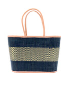 Wynwood Black Straw Basket Bag Handbag with Metallic Detailing handmade loomed raffia in black and silver metallic vegan leather in three evenly sized horizontal bands of color with the metallic weave centered on the purse with leather binding and handles - Shebobo
