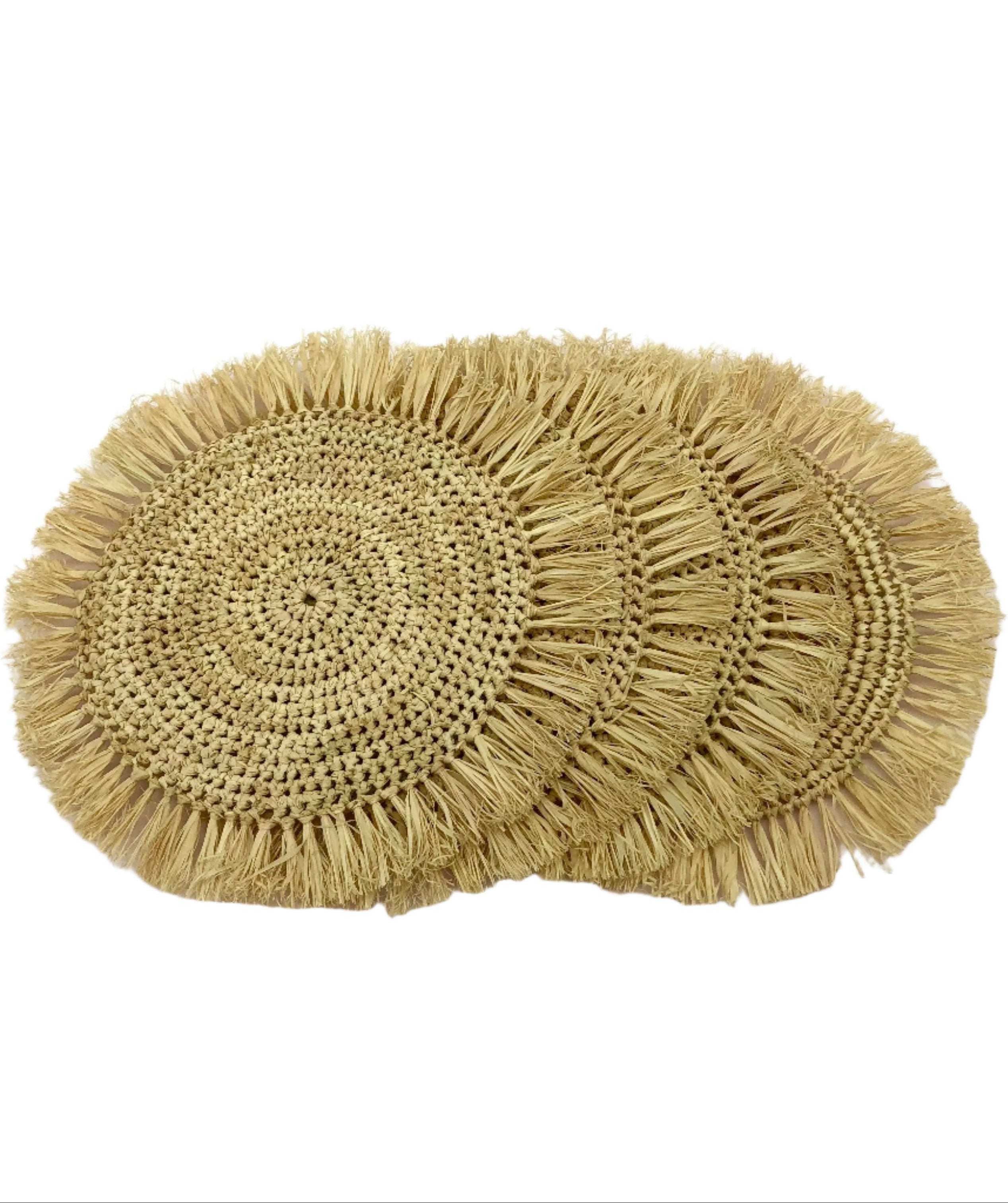 Set of 4 Imani natural raffia handmade crochet coasters table protection boho home decor table setting - Shebobo