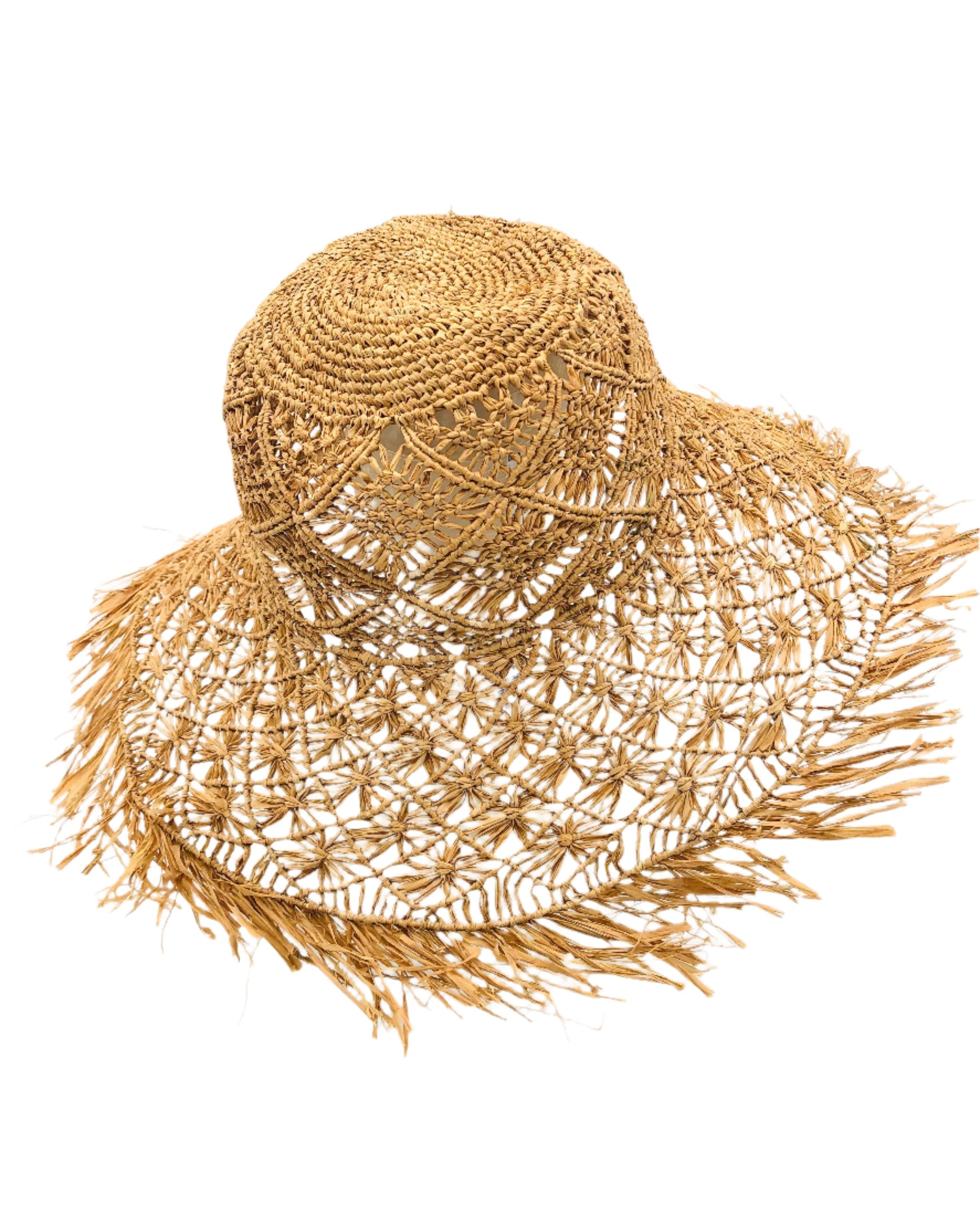 Fringe Edge Shebobo Straw Hats Shebobo Coral Carmen Straw Bucket