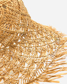 Detail view of Karin Crochet & Macrame Natural Raffia Knotted Straw Sun Hat Lightweight Breathable with Fringe Edge - Shebobo