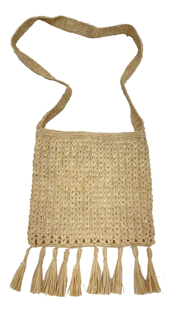 Luli natural crochet crossbody bag with tassel accent handmade eco friendly boho chic purse beach bag - Shebobo