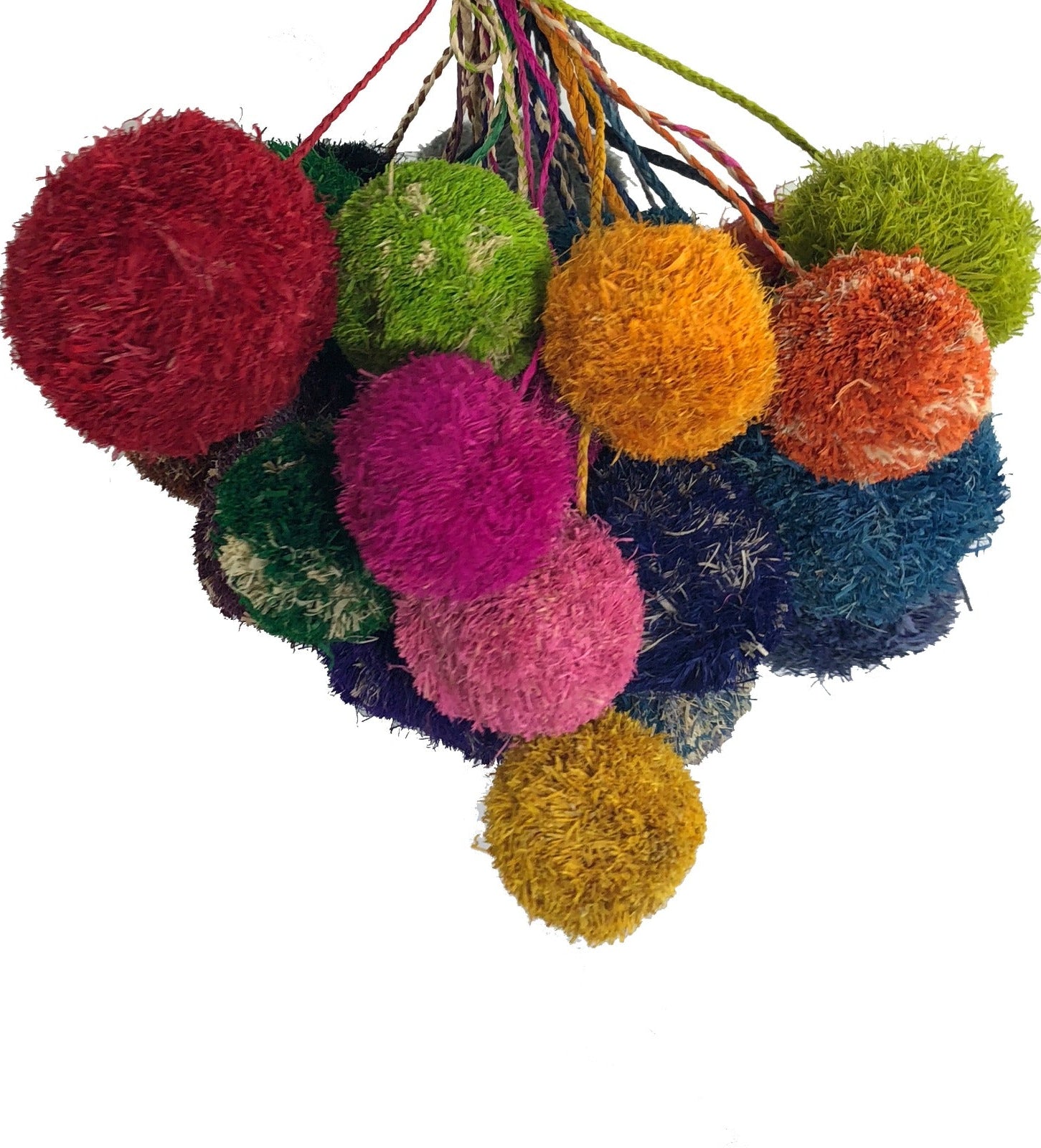 Pompoms Solid Color Single Raffia Poufs Charm view of multiple poufs in multiple colors come as single pouf- Shebobo