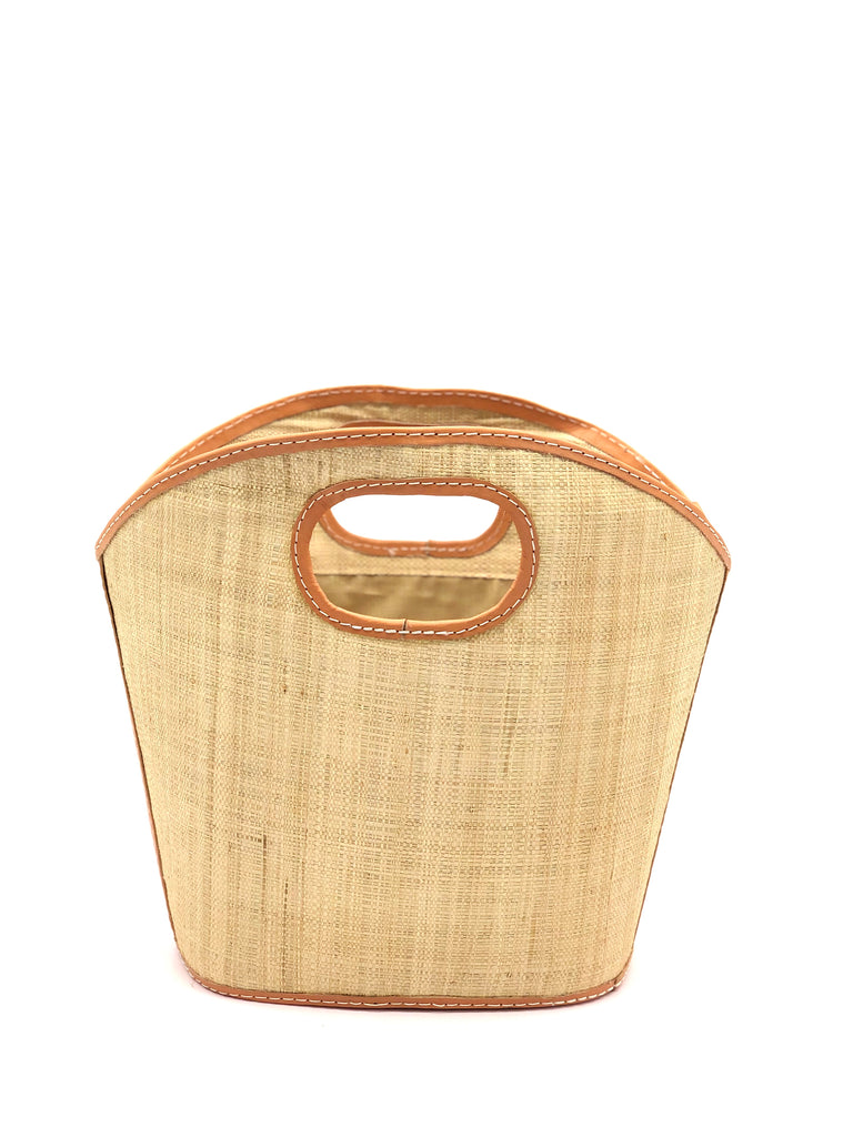 Ricky Straw Bucket Handbag handmade loomed raffia in natural with leather finishes purse - Shebobo