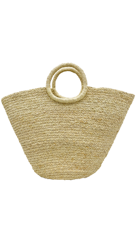 Santa Monica Basket handmade raffia palm fiber braided and woven natural colored handbag purse bag- Shebobo