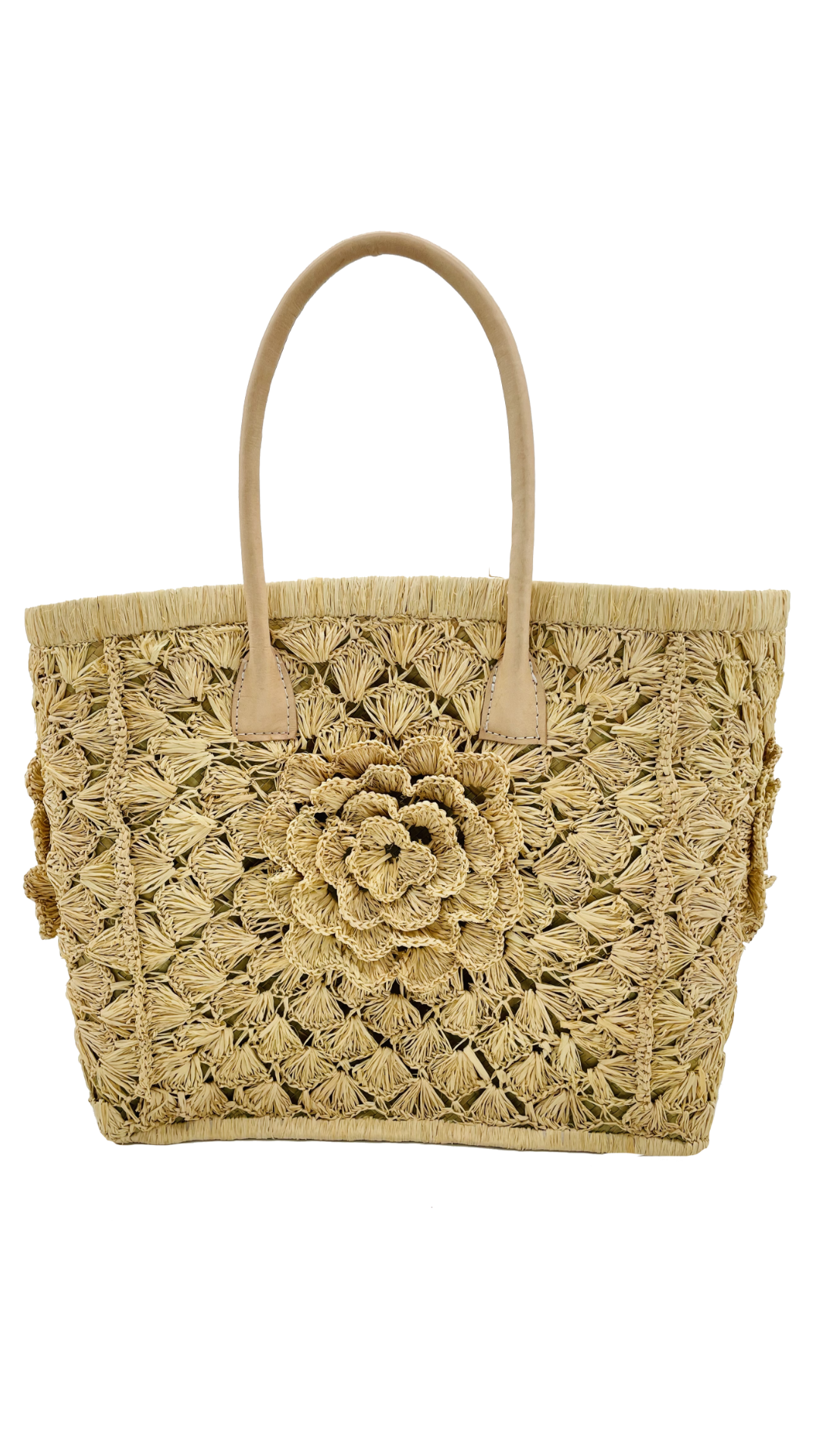 Big Flower Crochet Straw Basket Bag